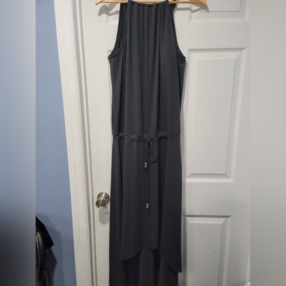 Athleta Women Black Halter Maxi Dress Size L Adjustable Waist Casual Travel Summ - Picture 2 of 16